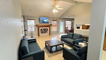 TV, fireplace