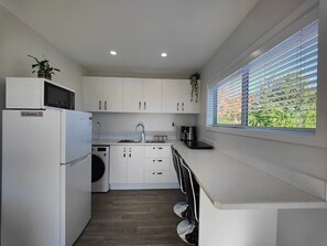 Fridge, microwave, stovetop, toaster