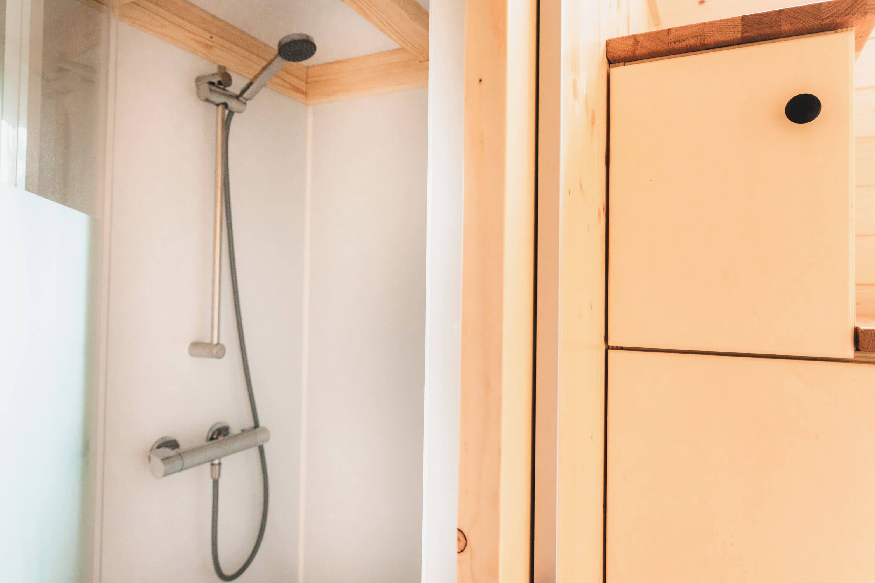 Shower, free toiletries, hair dryer, towels