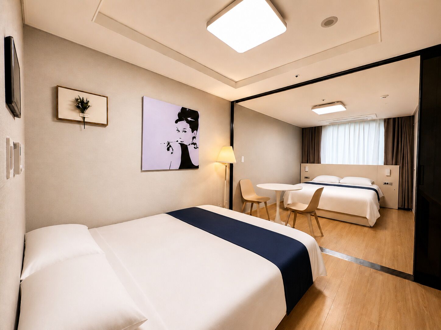 Family Double Room, 2 Queen Beds, City View | Down duvets, laptop workspace, free WiFi, bed sheets