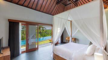 Bungalow - 1 kingsize-säng - utsikt mot poolen | Minibar, skrivbord, gratis wi-fi och sängkläder