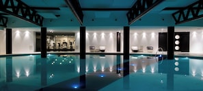 Indoor pool, seasonal outdoor pool, pool umbrellas, sun loungers