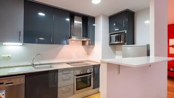 Fridge, microwave, oven, dishwasher