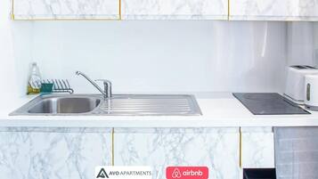 Fridge, microwave, stovetop, toaster