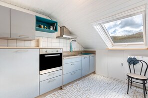 Kjøleskap, ovn, kokeplater og vannkoker