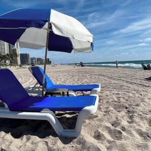 Sun-loungers, beach towels