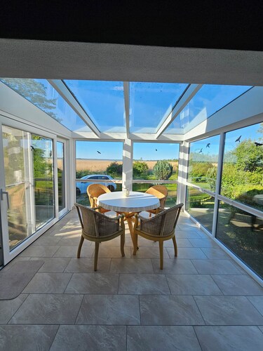 Enjoy a vacation close to the Baltic Sea in a Finnhütte directly on the Saaler Bodden.