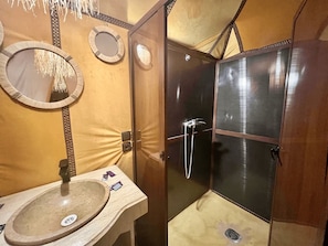 Tent, 1 Double Bed, Non Smoking, Desert View | Bathroom | Towels, soap, shampoo, toilet paper