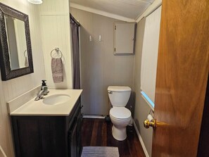 Ducha, secador de pelo, toallas, jabón