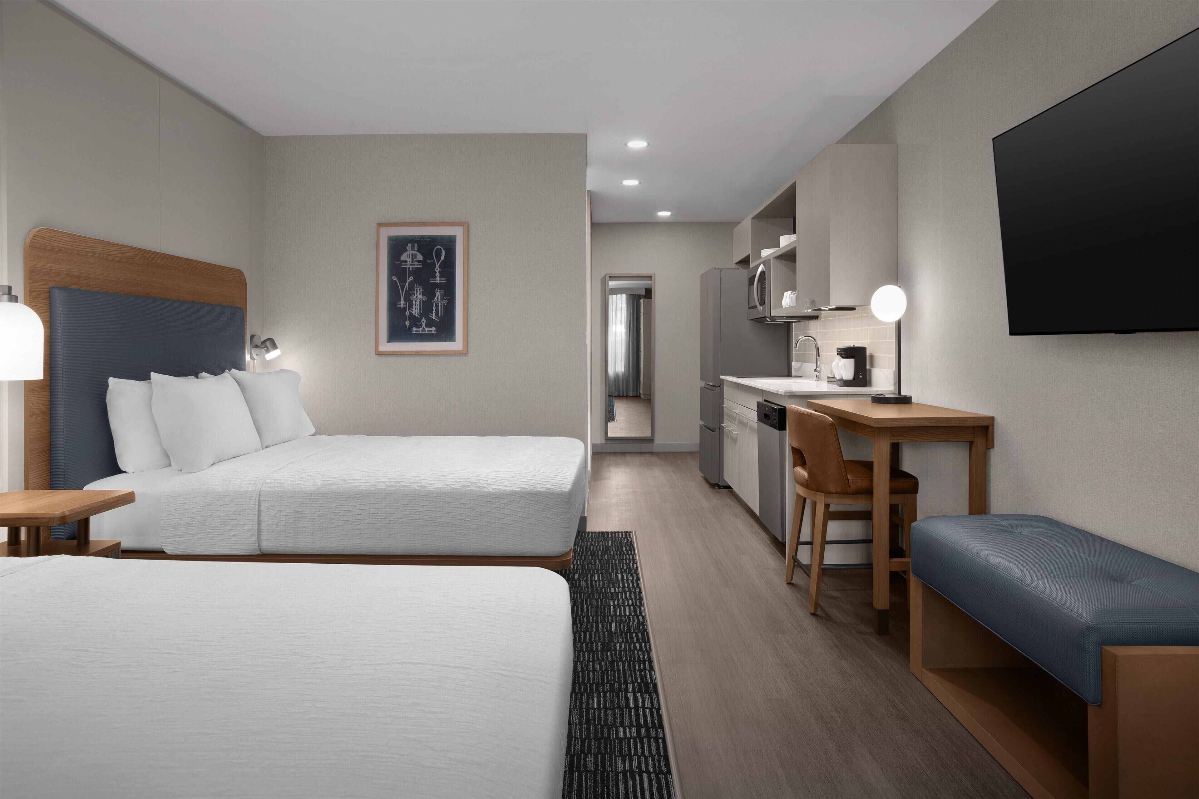 Studio, 2 Queen Beds (Kitchen) | Premium bedding, down comforters, in-room safe, blackout drapes