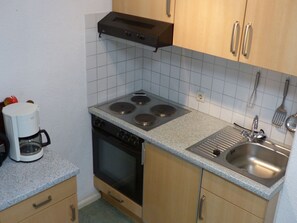 Fridge, oven, stovetop, coffee/tea maker