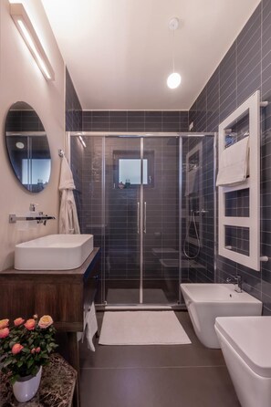 Dusche, Haartrockner, Bidet, Handtücher