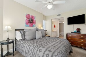 1 bedroom, desk, iron/ironing board, travel crib