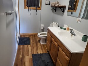 Shower, towels, toilet paper - 2-bedroom ranch apartment in awesome Manistee with WiFi, AC and pet friendly! (Manistee)