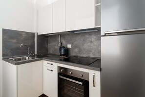 Fridge, oven, stovetop, electric kettle