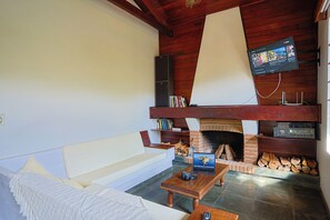 Smart-TV, Kamin, Bücher