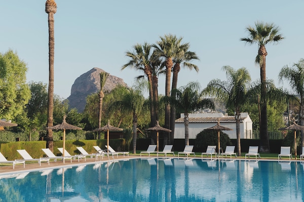 Seasonal outdoor pool, pool loungers