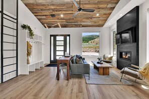 TV, DVD player, books, stereo