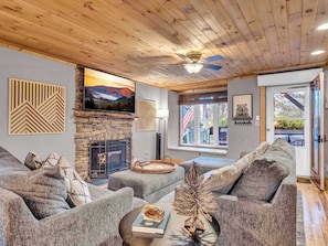 TV, fireplace