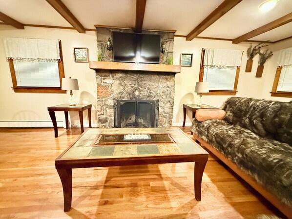 TV, fireplace
