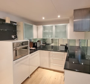 Full-sized fridge, microwave, oven, stovetop