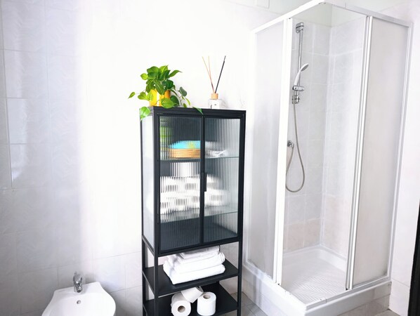 Dusche, Haartrockner, Bidet, Handtücher