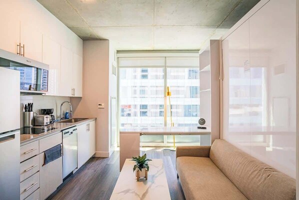 Fridge, microwave, stovetop, dishwasher