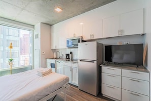 Kühlschrank, Mikrowelle, Herdplatte, Geschirrspüler