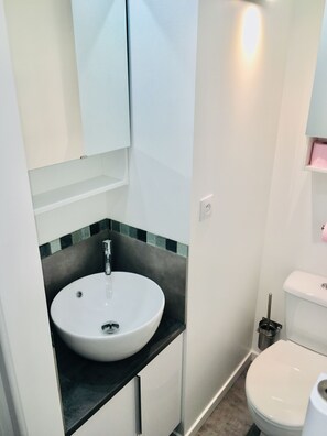 Hair dryer, towels, toilet paper