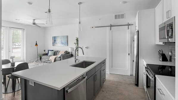 Fridge, dining tables