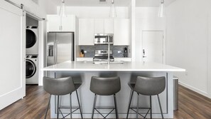 Fridge, dining tables