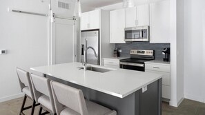 Fridge, dining tables