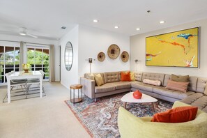 House, Multiple Beds, Balcony, Pool View (Deauville 413) | Living area - Keith Haring Inspired 2BD Deauville (Palm Springs)