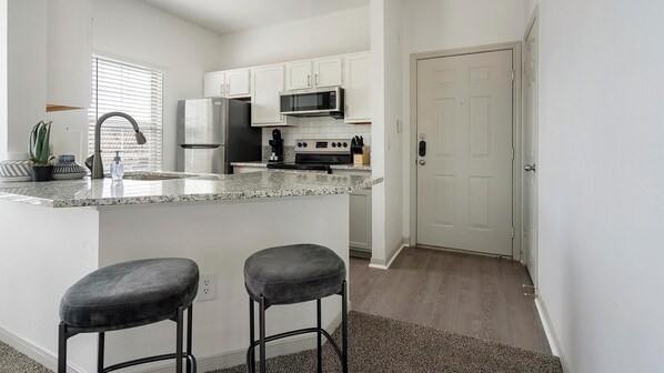 Fridge, dining tables