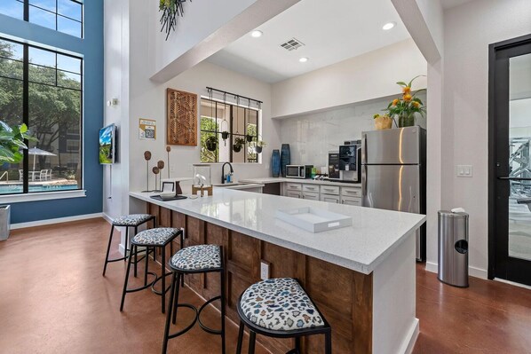 Fridge, dining tables