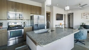 Fridge, dining tables