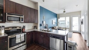 Fridge, dining tables