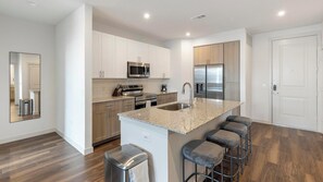 Fridge, dining tables