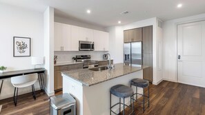 Fridge, dining tables