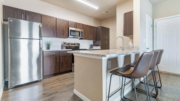 Fridge, dining tables