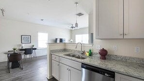 Fridge, dining tables