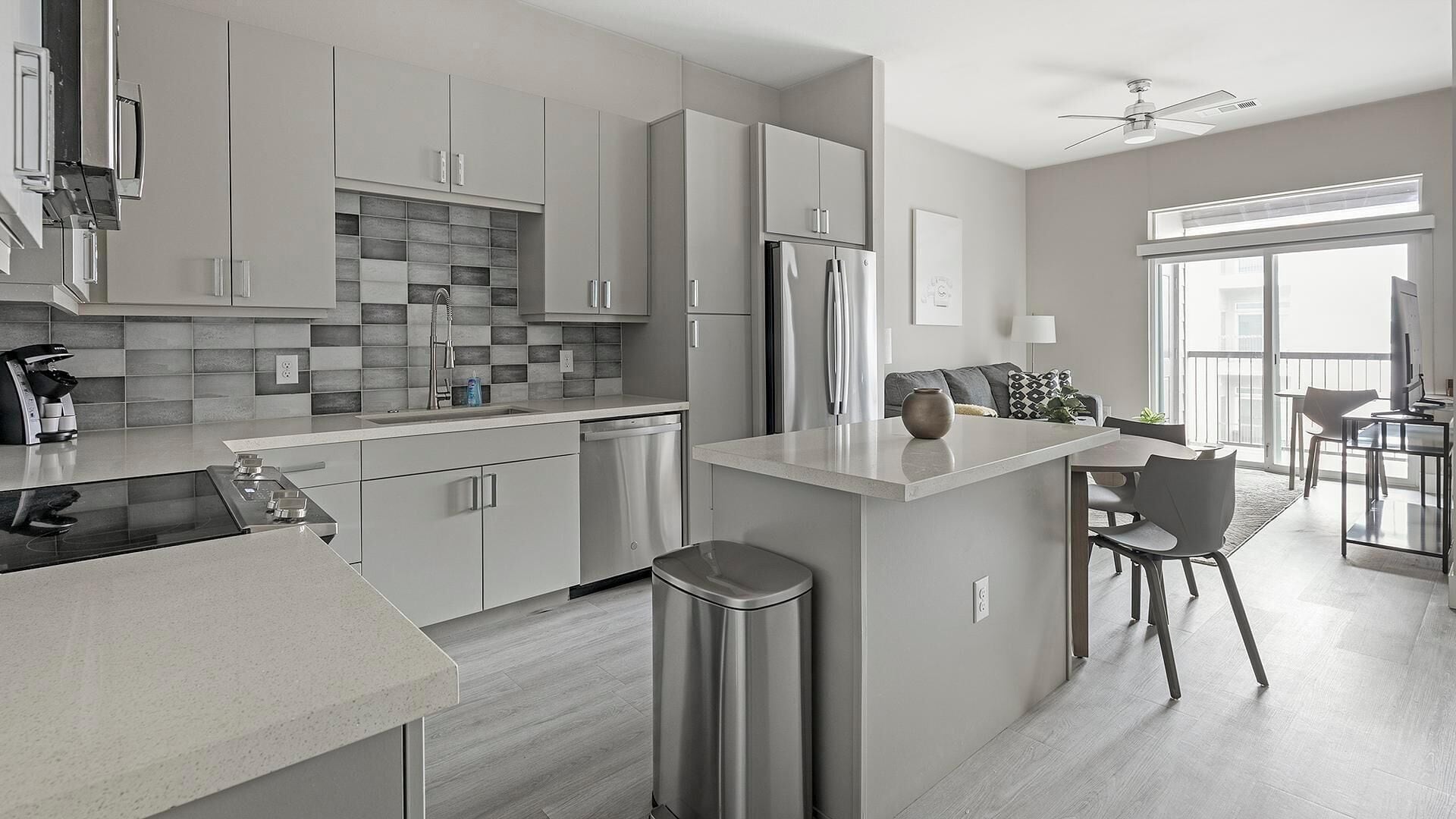 Fridge, dining tables