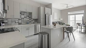 Fridge, dining tables