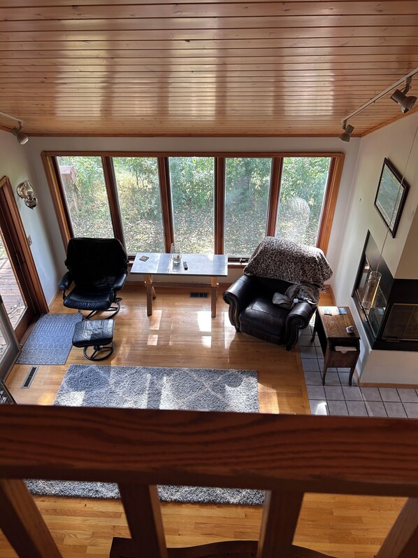 Smart TV, fireplace, DVD player, music library