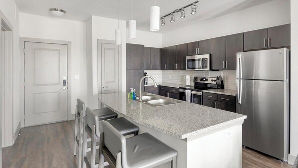 Fridge, dining tables