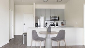 Fridge, dining tables