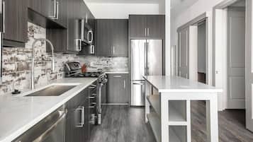 Fridge, dining tables