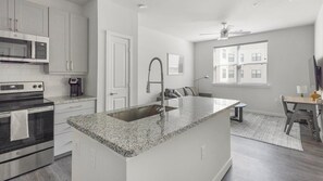 Fridge, dining tables