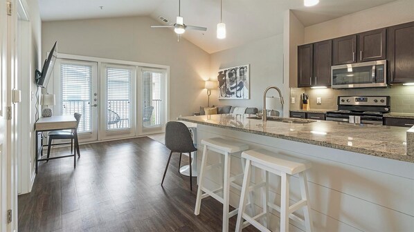 Fridge, dining tables