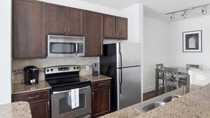 Fridge, dining tables